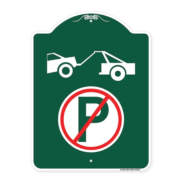 Signmission No Parking Tow Away Zone Symbol, Green & White Aluminum Architectural Sign, 18" x 24", GW-1824-23612 A-DES-GW-1824-23612 - main